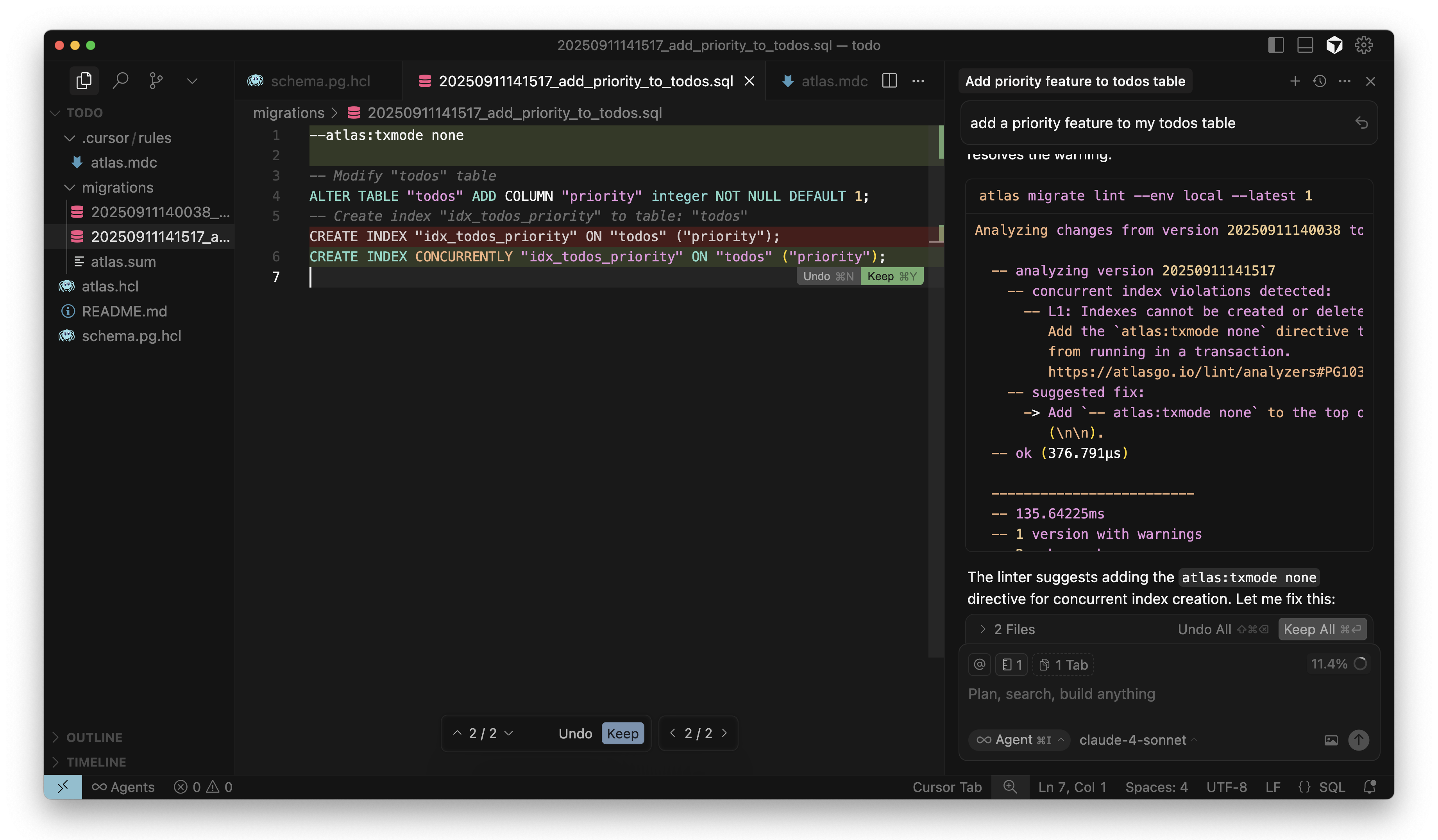 Cursor linting the migration again