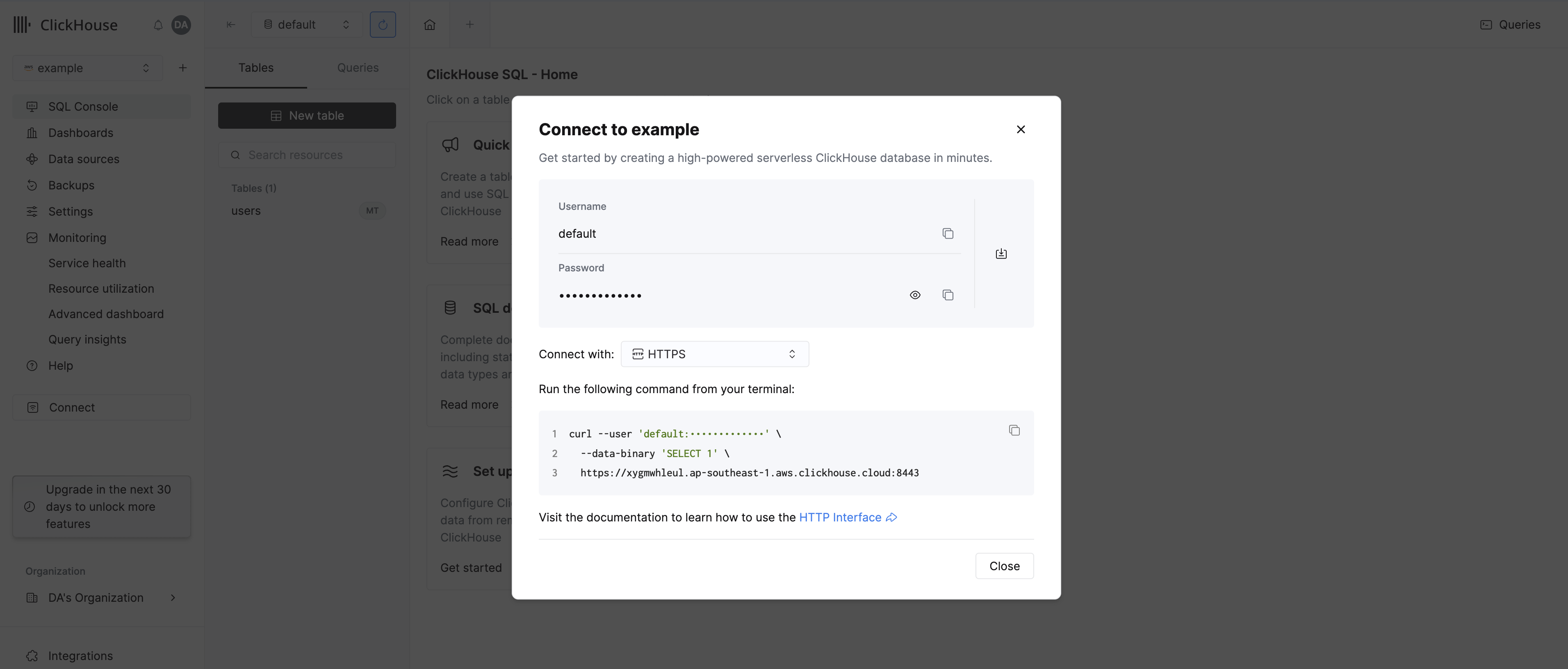 ClickHouse Cloud Console