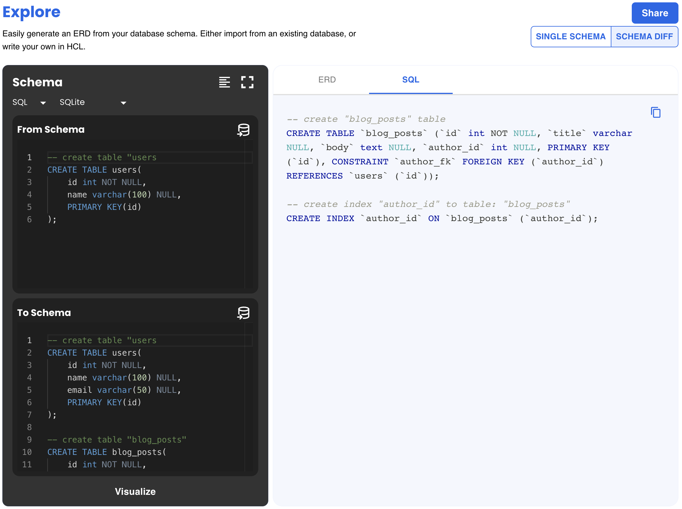 SQL statements generated by Atlas to migrate a schema