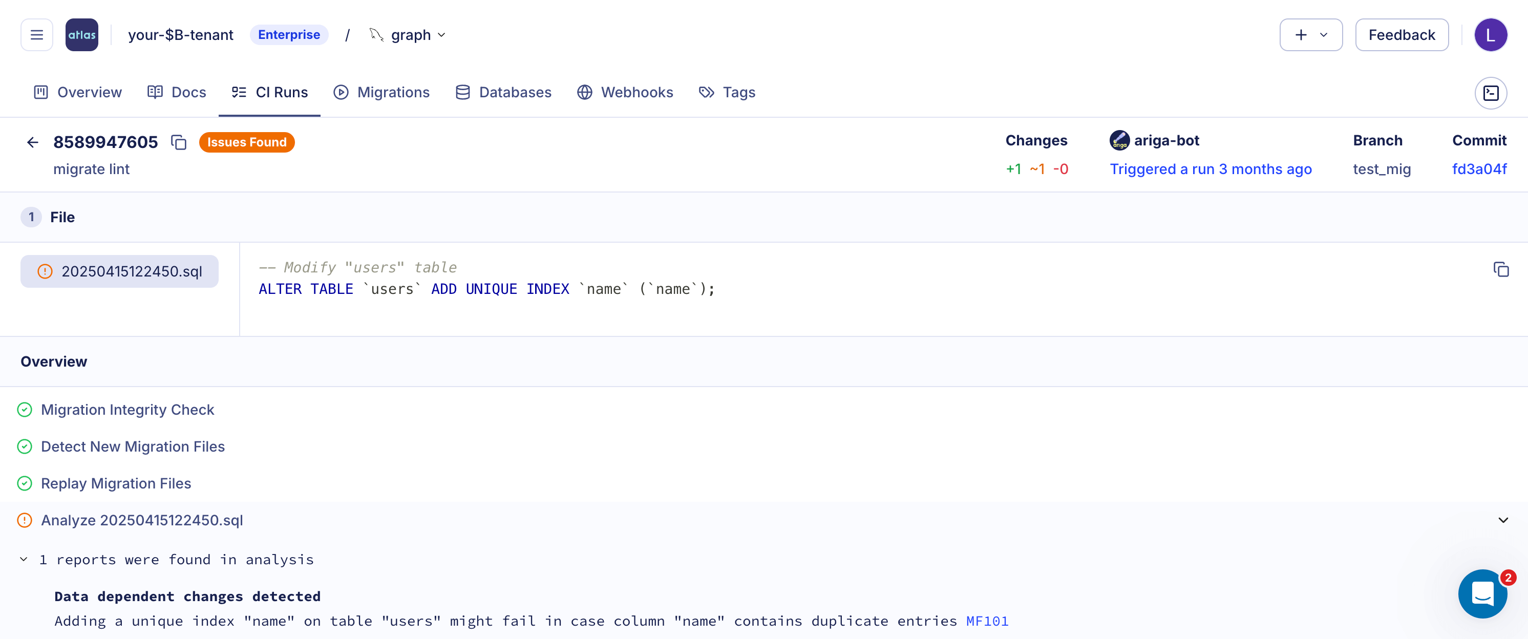 CI for schema changes